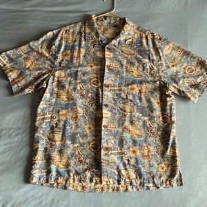 MARGARITAVILLE 100% Silk XL wooden buttons short sleeved shirt
